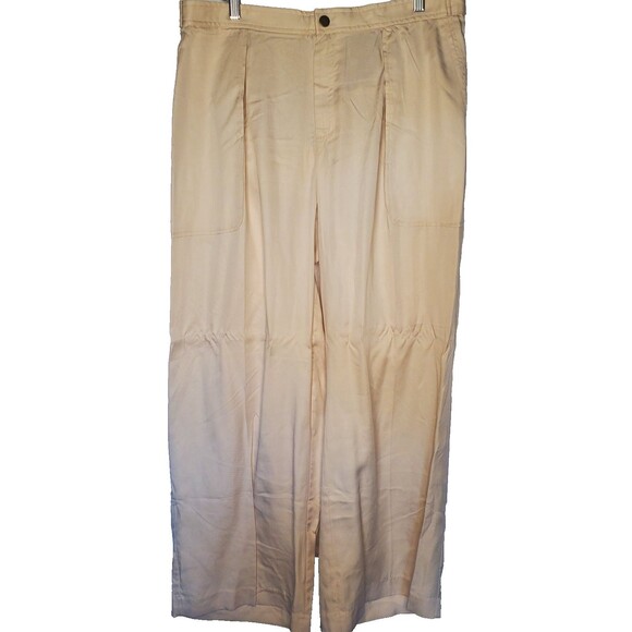 New BANANA REPUBLIC Pants Size L Cream Wide Leg Elastic Waist HR Trousers Luxury - Picture 1 of 3